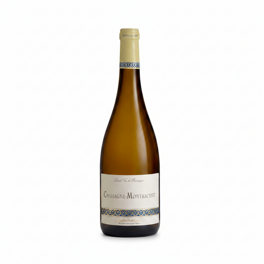 Wine bottle of Puigy Montrachet on a white background